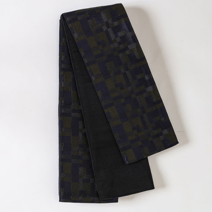 【日本製】角帯　リバーシブル　タイル/無地　ブラック