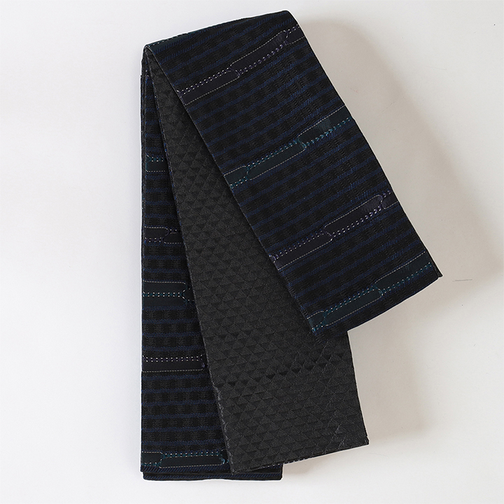 【日本製】角帯　リバーシブル　ボーダー/ウロコ　紺