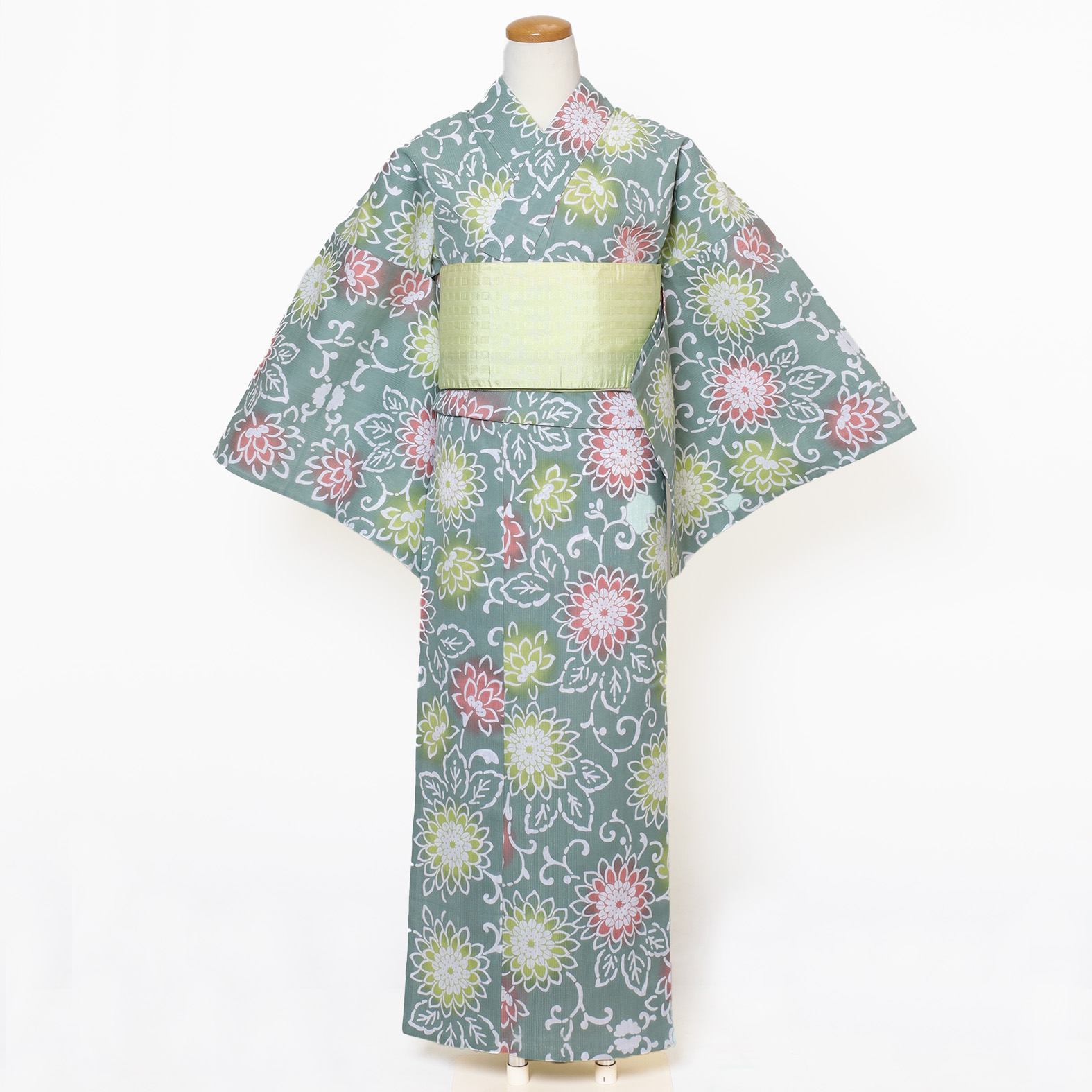 【仕立上り】【日本製】【注染(本染め)】【浴衣単品】優しい色合いで感じる、夏のナチュラルエレガンス(女ゆかた/綿麻/Lサイズ)