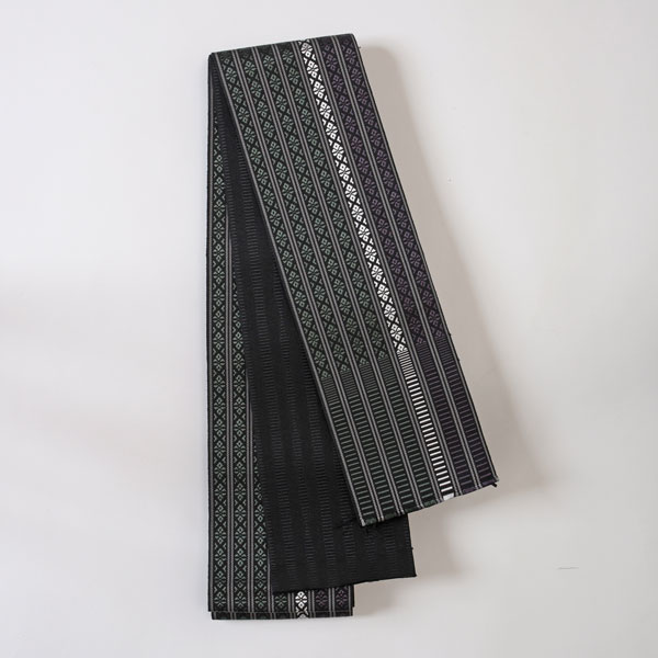 【日本製】角帯　正絹博多本筑　縞　黒